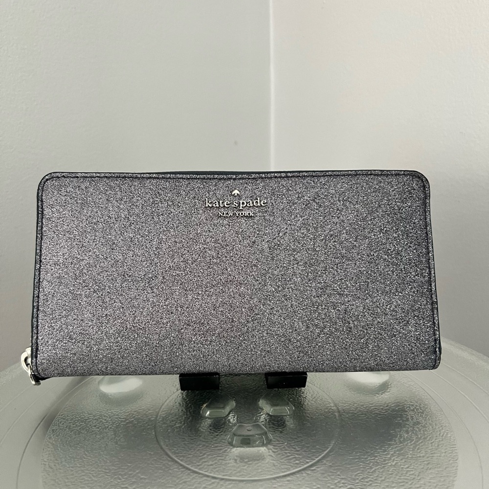 New Kate Spade Joeley Glitter Large Continental Zip Around Wallet Dusknavy
